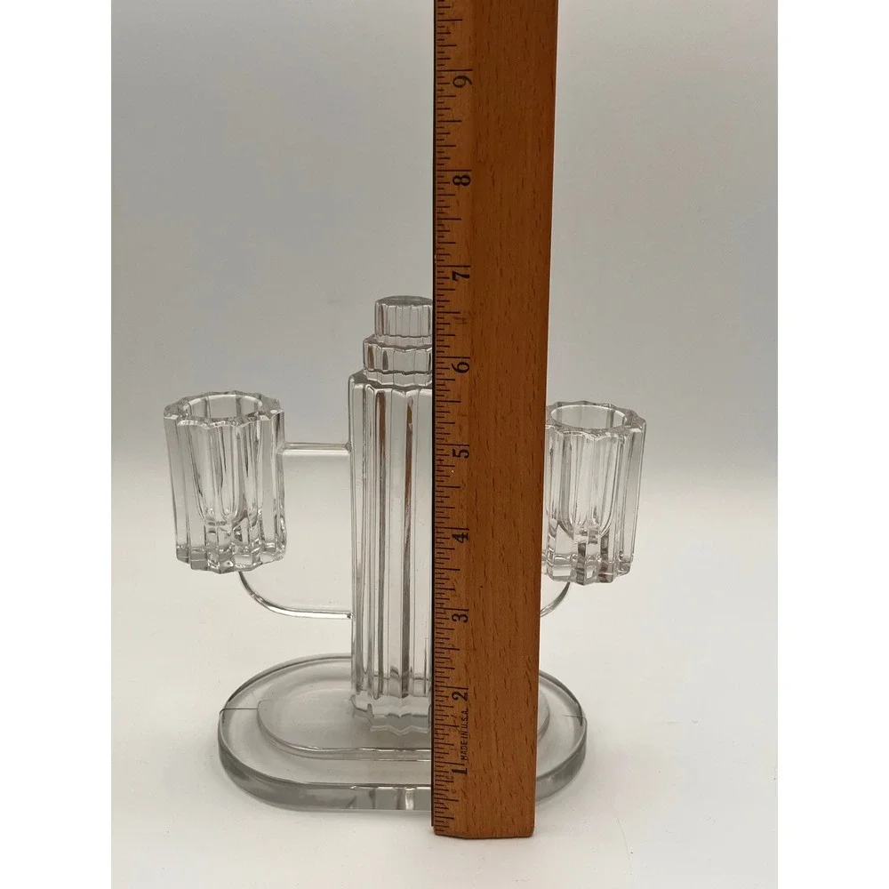 Vintage Heisey Ridgeleigh Art Deco 1930's Pressed Glass Dual Candle Stick Holder